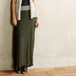 Anthropologie Pleated Sage Maxi Skirt size L Dark Green By Dear Creatures NEW
